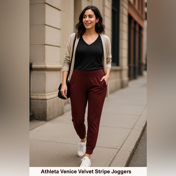 Versatile Venice  Velvet Stripe Jogger Women's Burgundy Pants size 1X - Picture 1 of 7